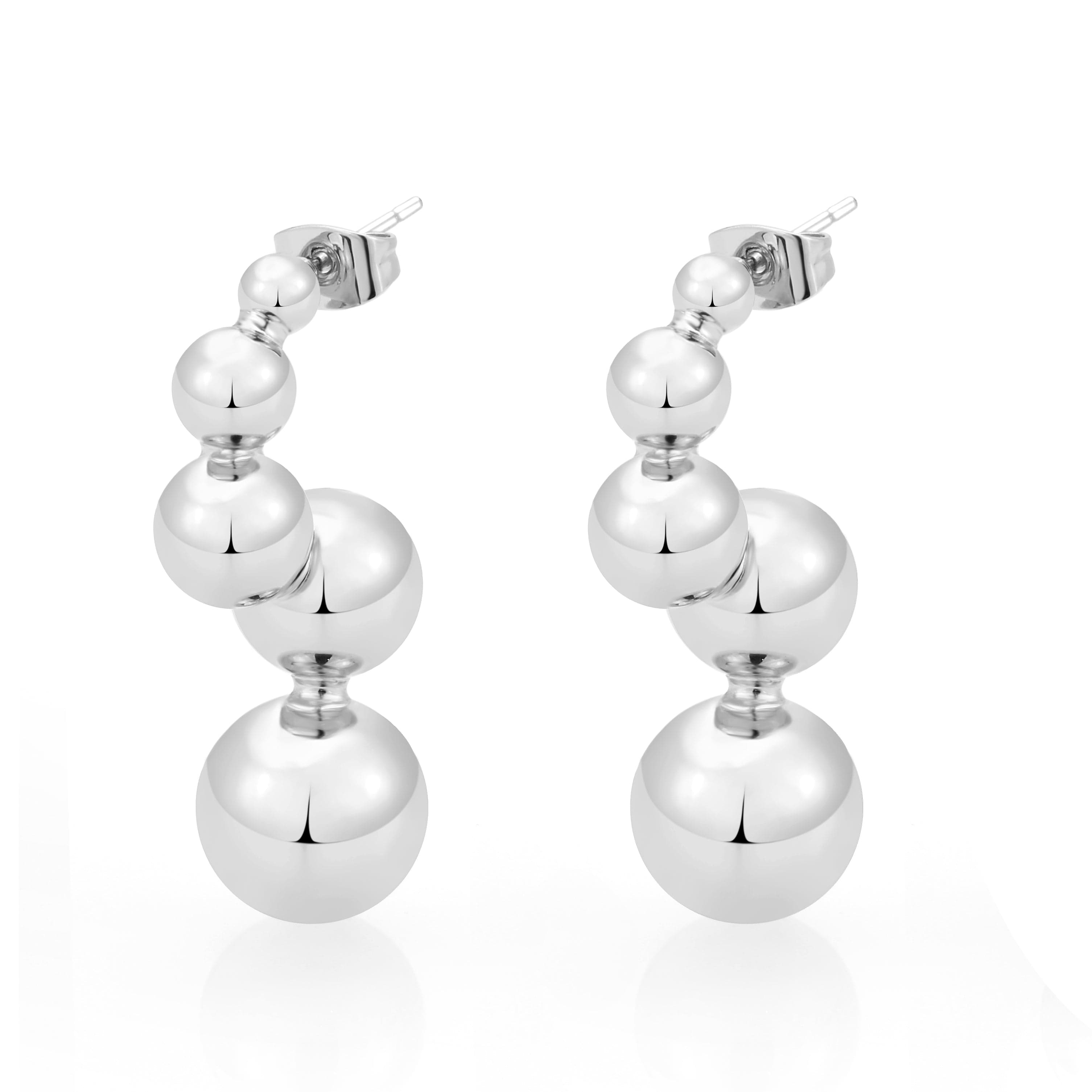 Brass Silver Triple Ball Drop Stud Earrings