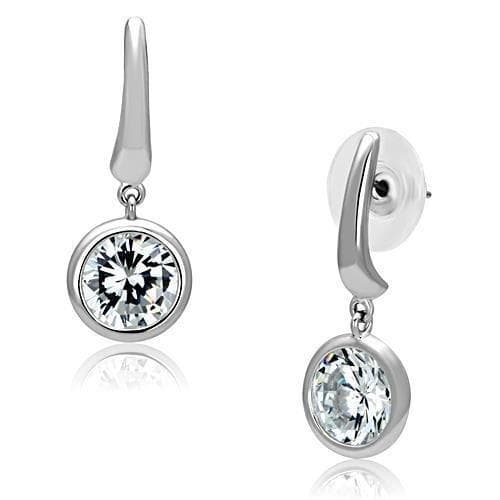 Brass CZ Bezel Round Dangle Drop Earrings | The Stainless Jewelry