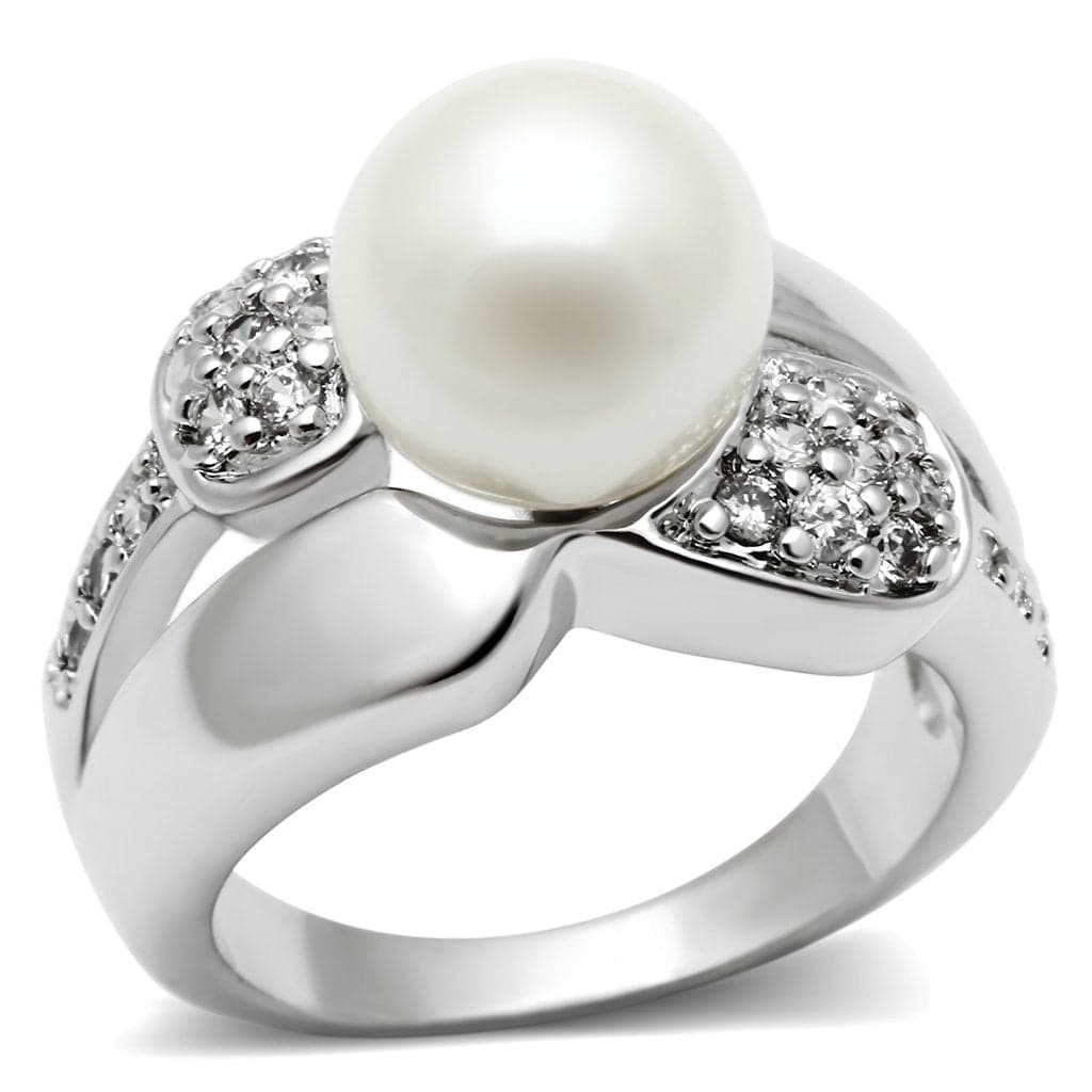 Brass Pearl CZ Leaf Bypass Cocktail Ring | The Stainless Jewelry