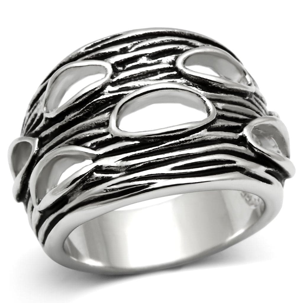Brass Oxidized Cutout Tree Bark Wide Band Ring