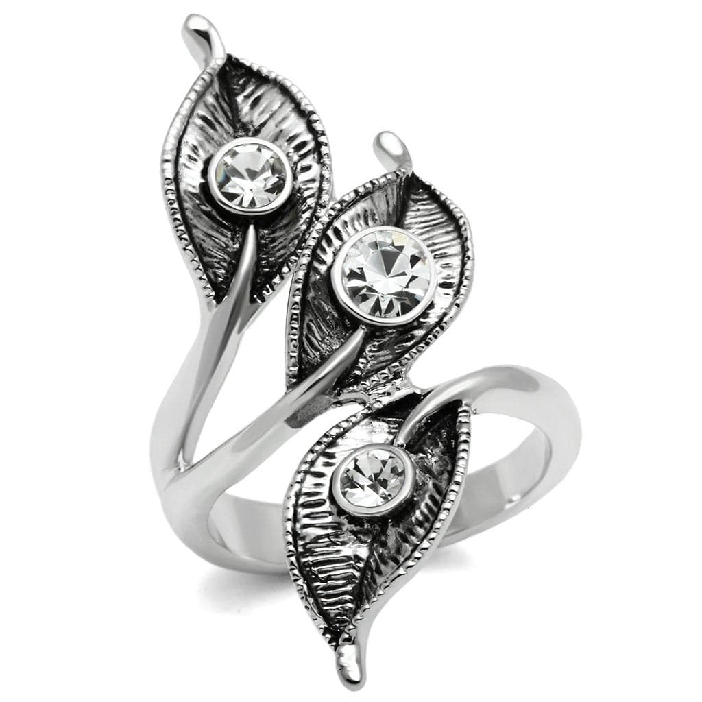 Brass CZ Leaf Vine Bypass Ring | The Stainless Jewelry