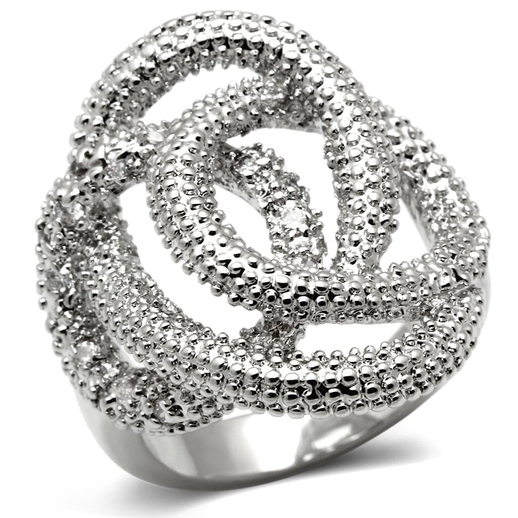 Brass CZ Beaded Triple Swirl Rose Cocktail Ring