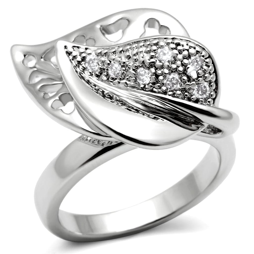 Brass CZ Pave Tulip Leaf Cutout Cocktail Ring
