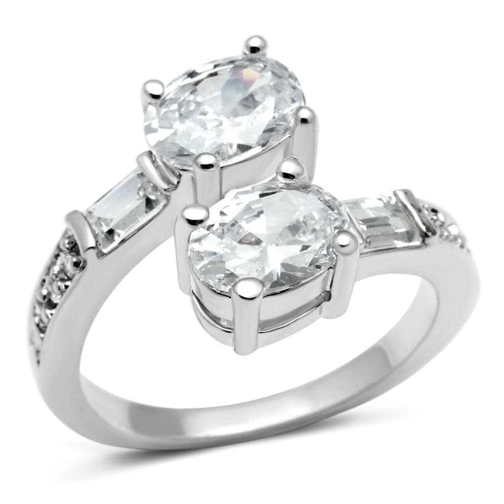 Brass Clear CZ Oval Baguette Solitaire Ring