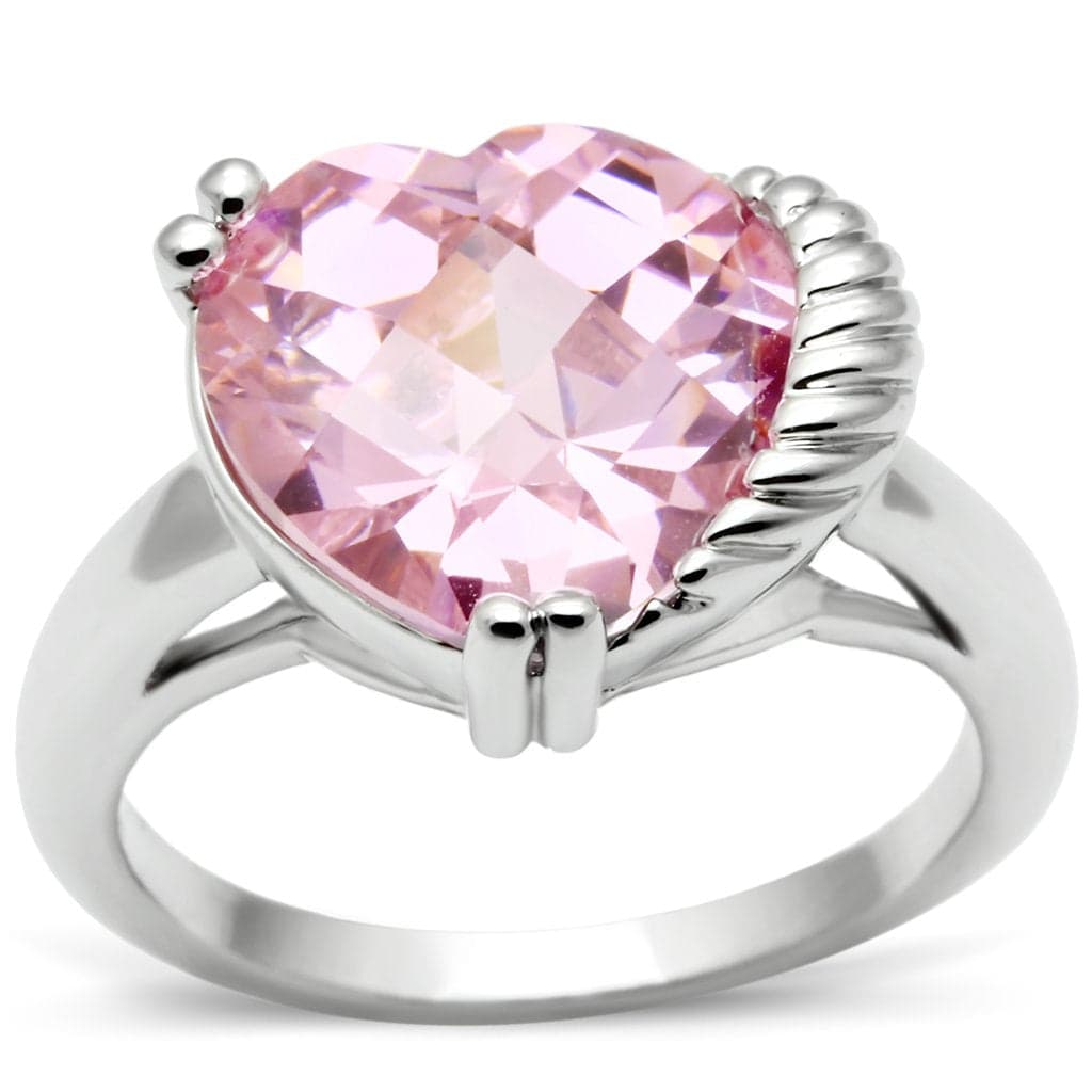 Brass Pink CZ Heart Solitaire Cable Ring | The Stainless Jewelry
