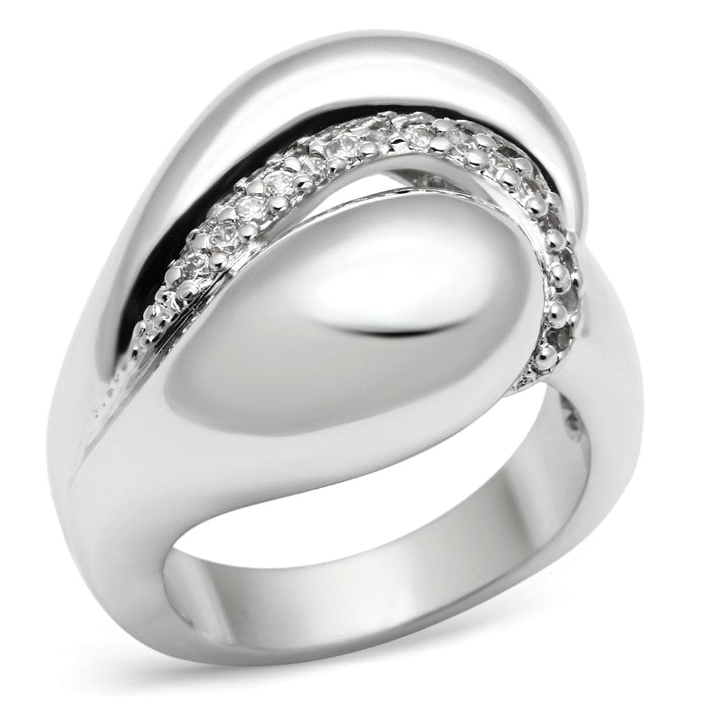 Brass CZ Pave Teardrop Dome Bypass Ring | The Stainless Jewelry