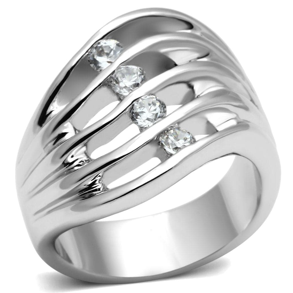 Brass CZ Bezel Multi-Row Open Wide Band Ring