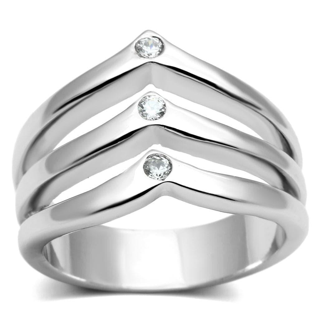 Brass Polished Triple Chevron V Stack Ring