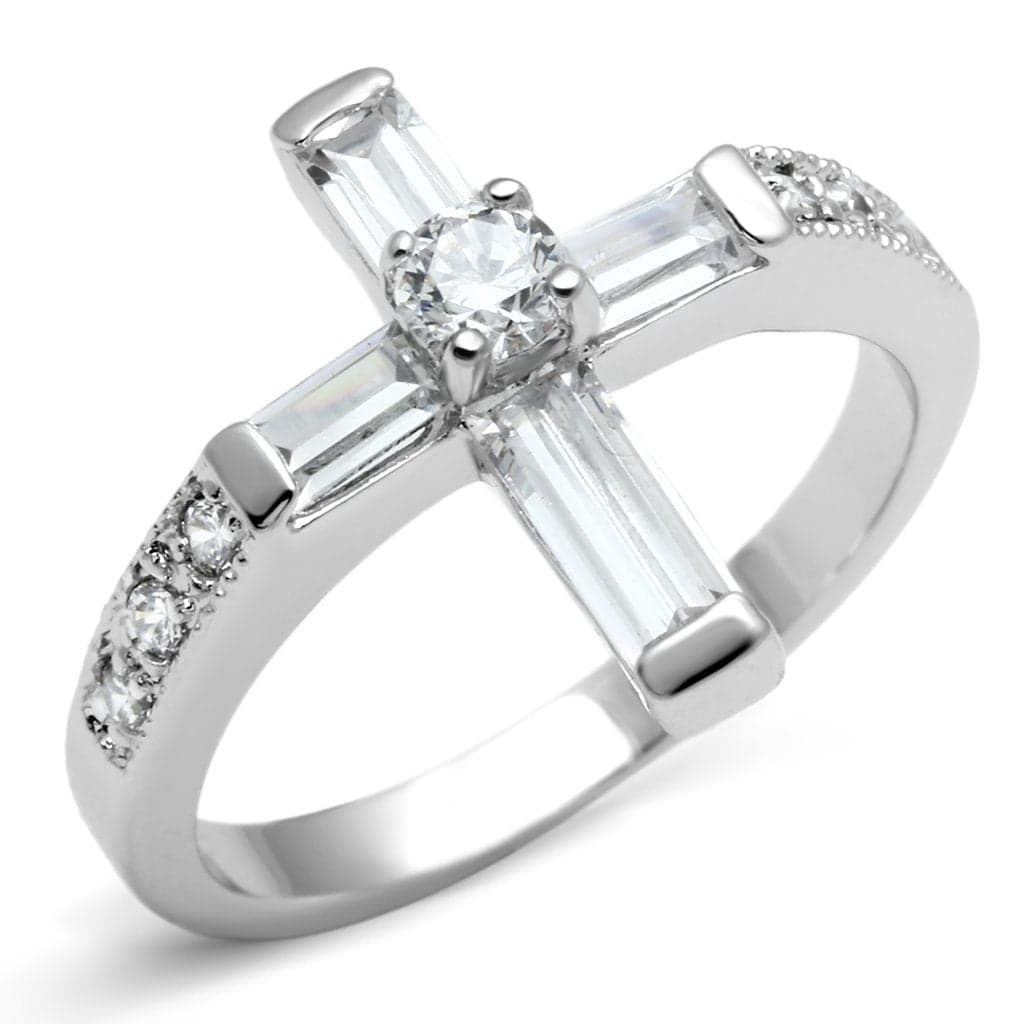 Brass CZ Baguette Cross Statement Ring 3W288