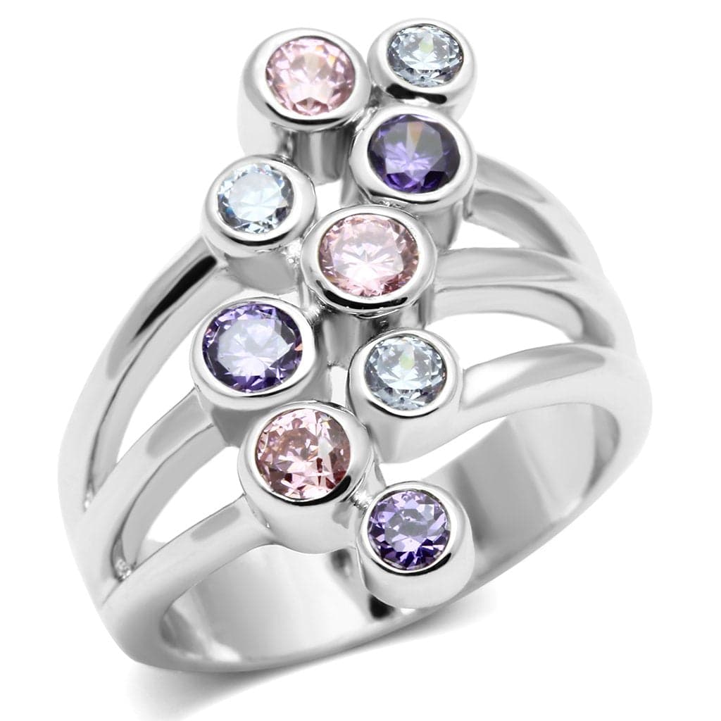 Brass Multicolor CZ Bezel Bubble Cluster Ring