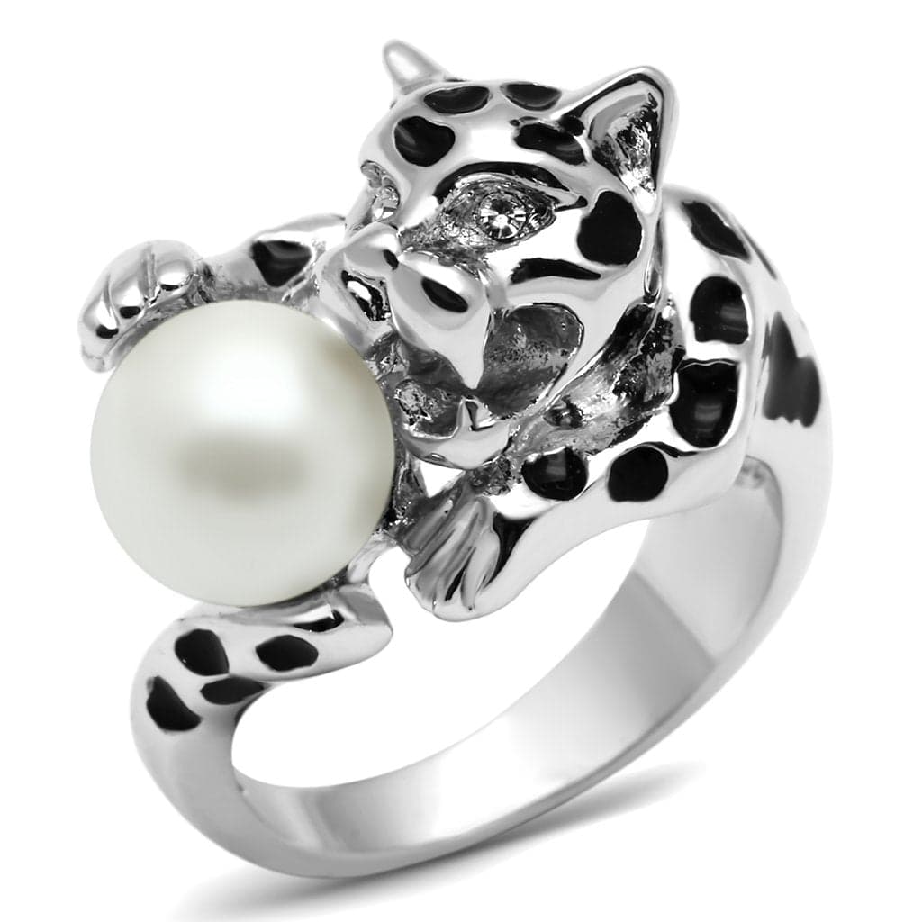 Brass Pearl Leopard Panther Figurine Wrap Ring