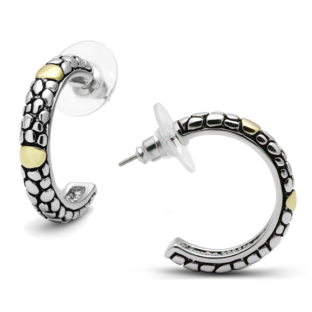 Brass Two-Tone Pebble Texture Huggie Earrings