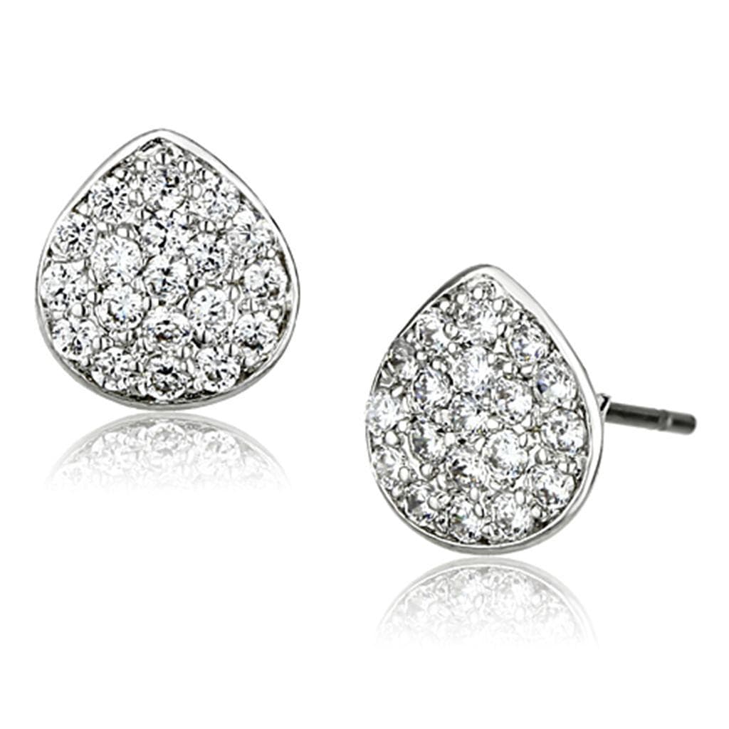 Brass CZ Pave Cushion Teardrop Stud Earrings