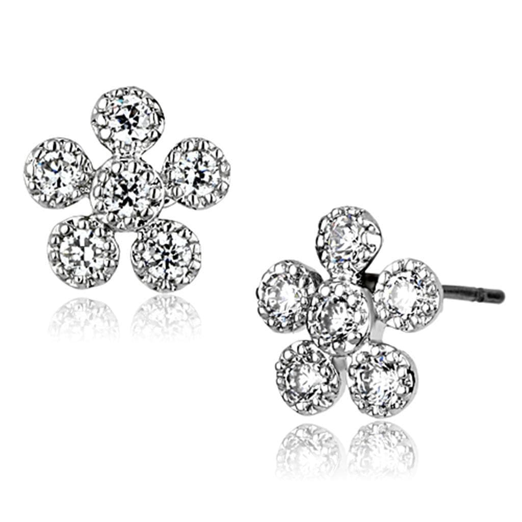 Brass CZ Flower Cluster Stud Earrings | The Stainless Jewelry
