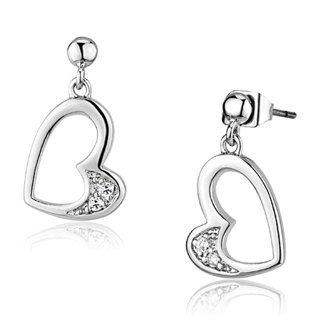 Brass CZ Accent Open Heart Dangle Stud Earrings
