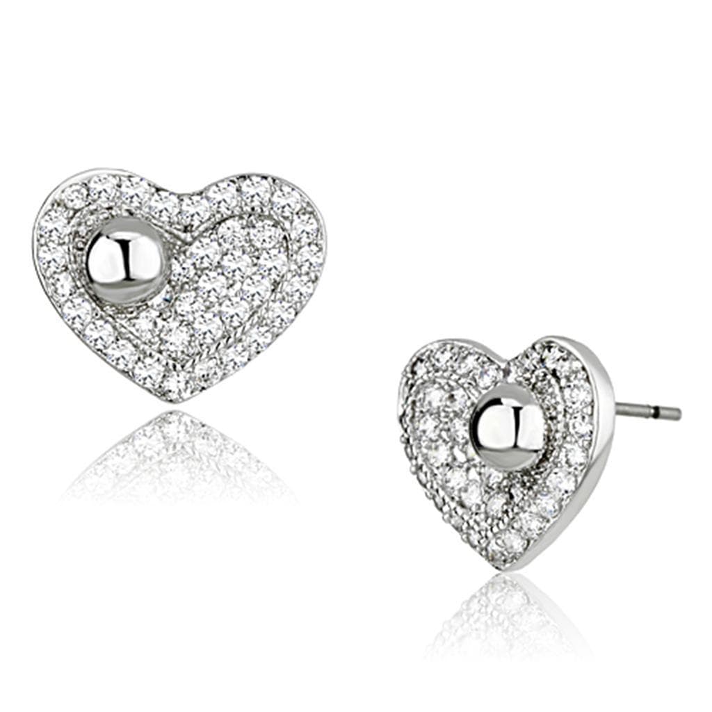 Brass CZ Pave Solid Heart Stud Earrings | The Stainless Jewelry