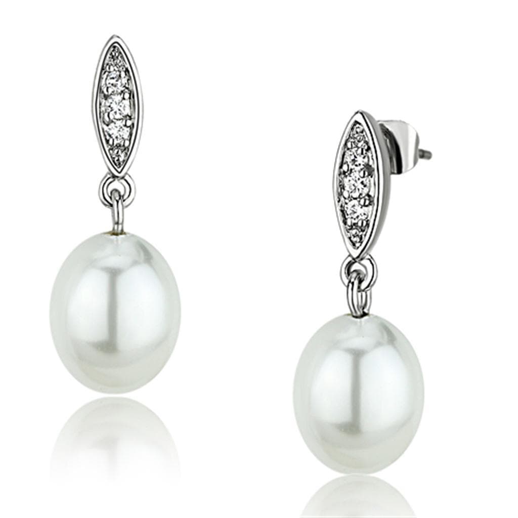 Brass Pearl CZ Marquise Bail Drop Earrings