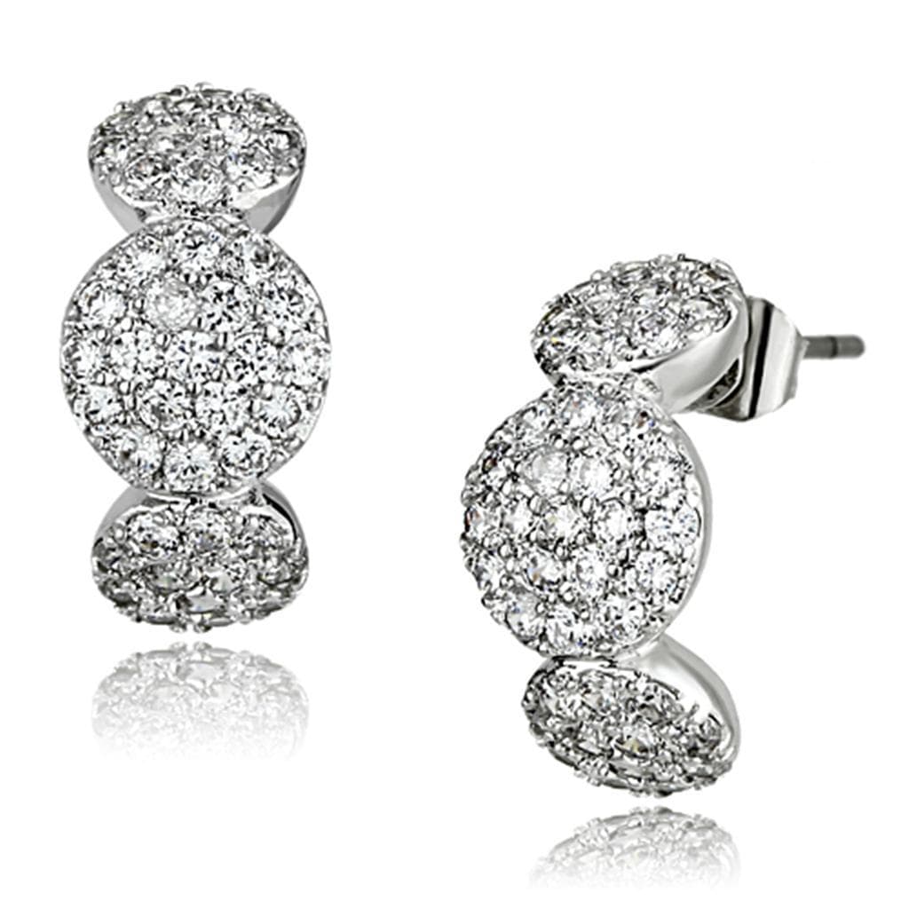 Brass CZ Pave Triple Ball Cluster Stud Earrings
