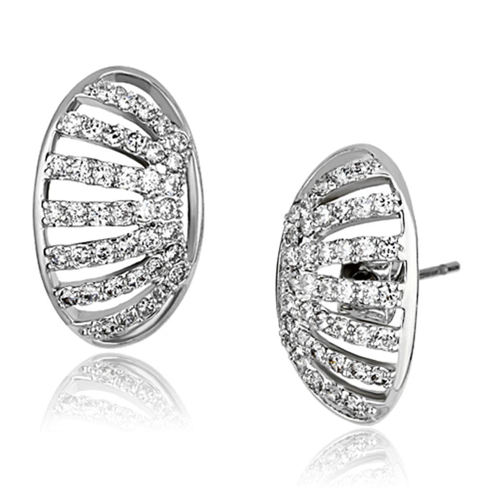 Brass CZ Pave Oval Cutout Wide Stud Earrings