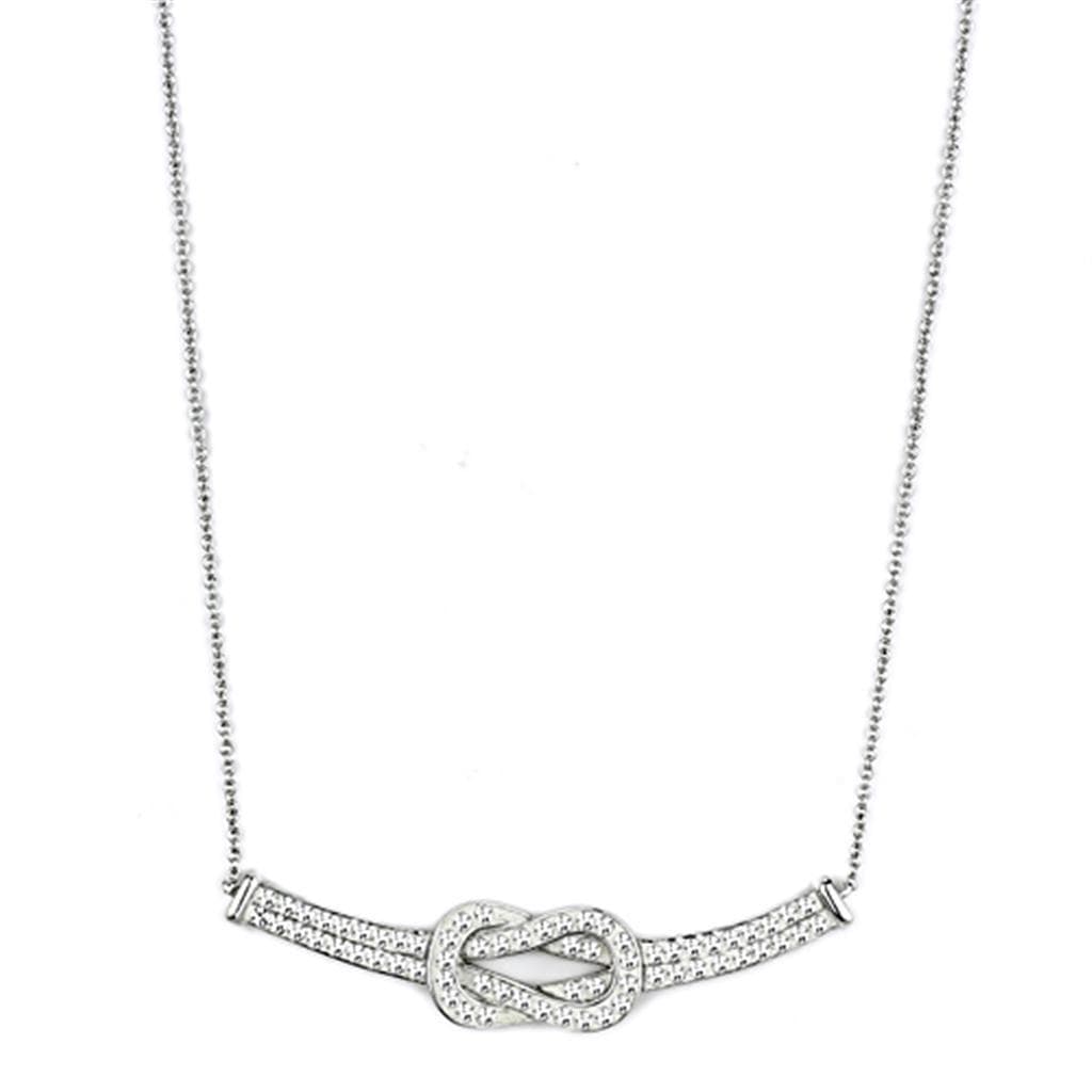 Brass CZ Pave Love Knot Bar Pendant Necklace