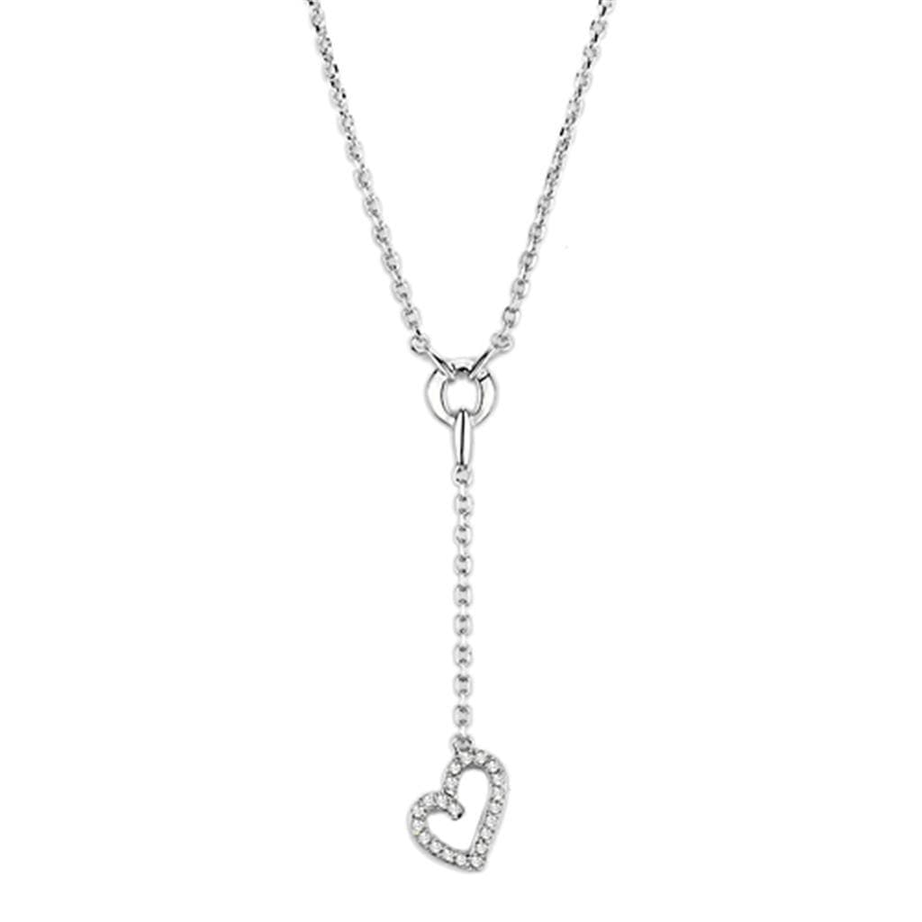 Brass CZ Pave Open Heart Lariat Y-Drop Necklace