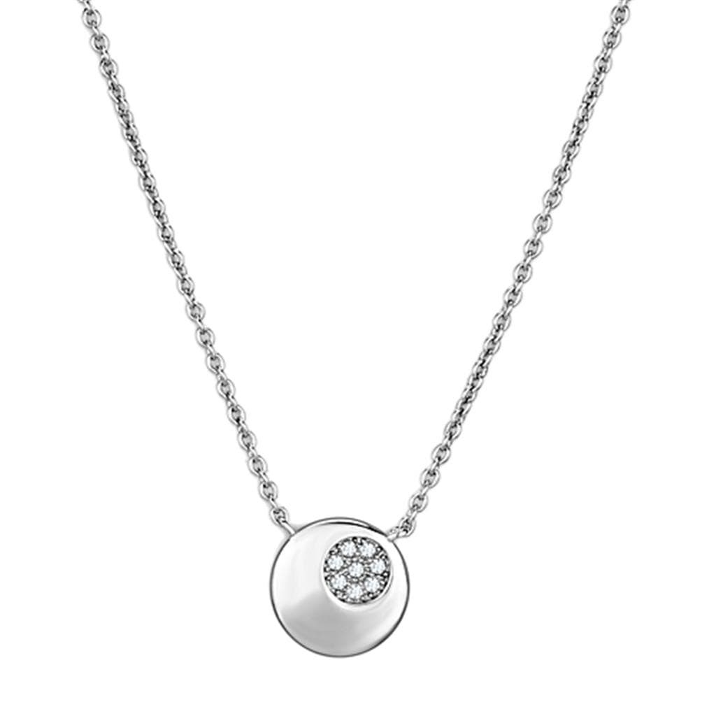 Brass Polished CZ Circle Disc Pendant Necklace