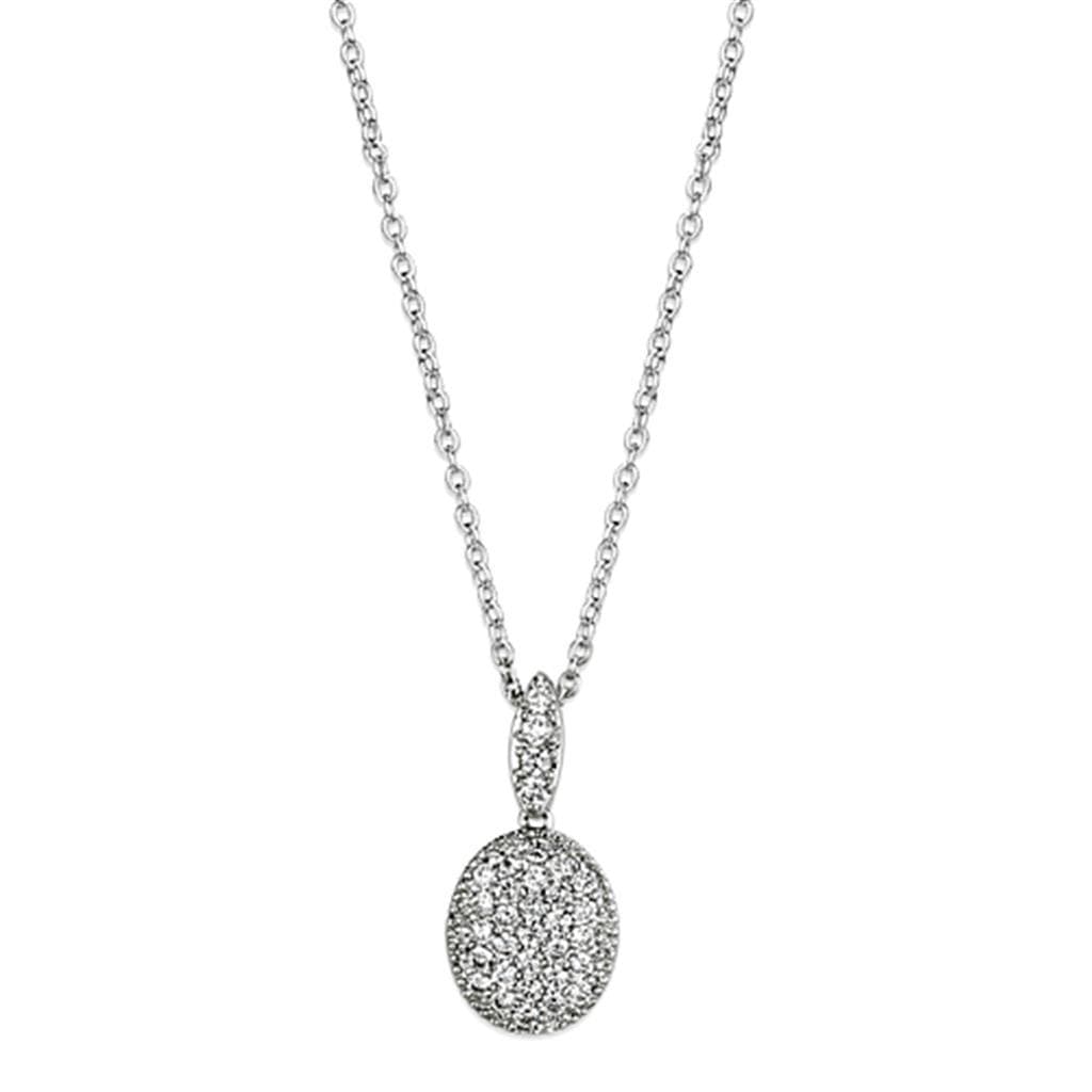 Brass CZ Pave Oval Egg Pendant Necklace | The Stainless Jewelry