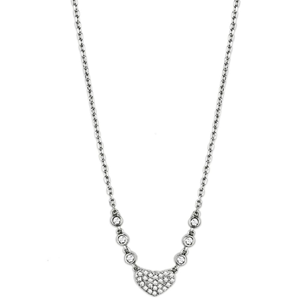 Brass CZ Pave Heart Bezel Station Pendant Necklace