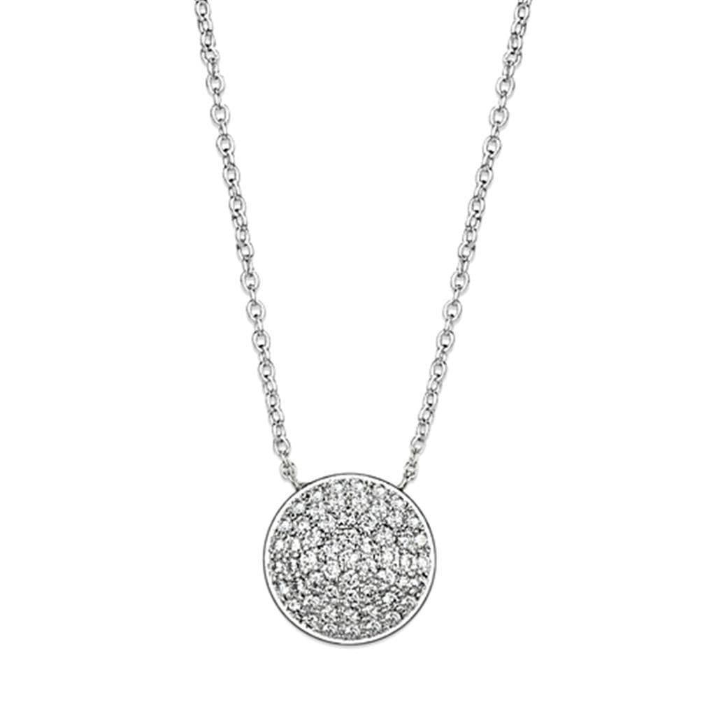 Brass CZ Pave Large Round Disc Pendant Necklace