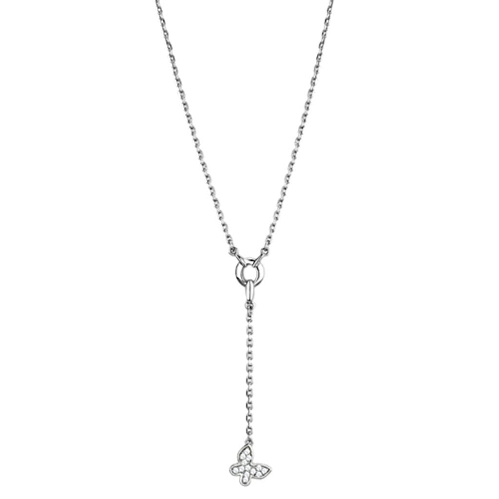 Brass CZ Flower Star Lariat Y-Drop Necklace