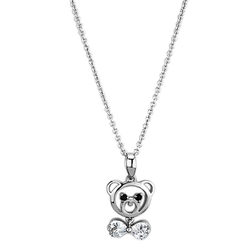 Brass CZ Teddy Bear Charm Pendant Necklace
