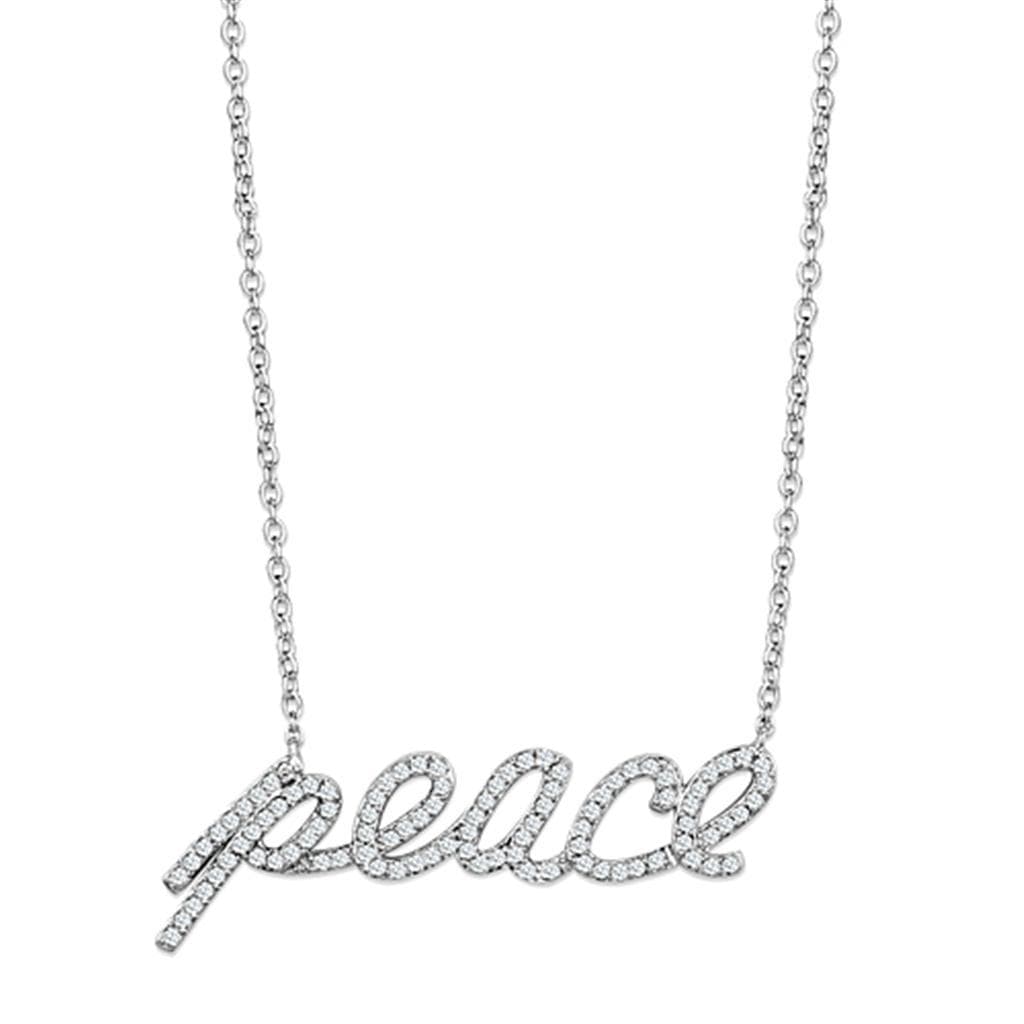 Brass CZ Pave Peace Script Pendant Necklace