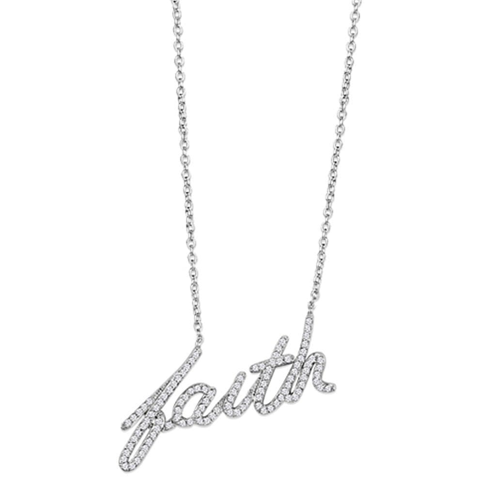 Brass CZ Pave Faith Script Pendant Necklace