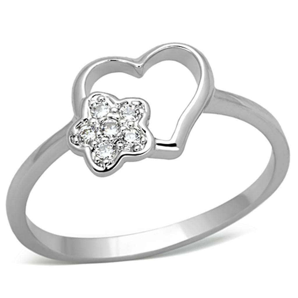 Brass Open Heart Flower Charm Bypass Ring | The Stainless Jewelry