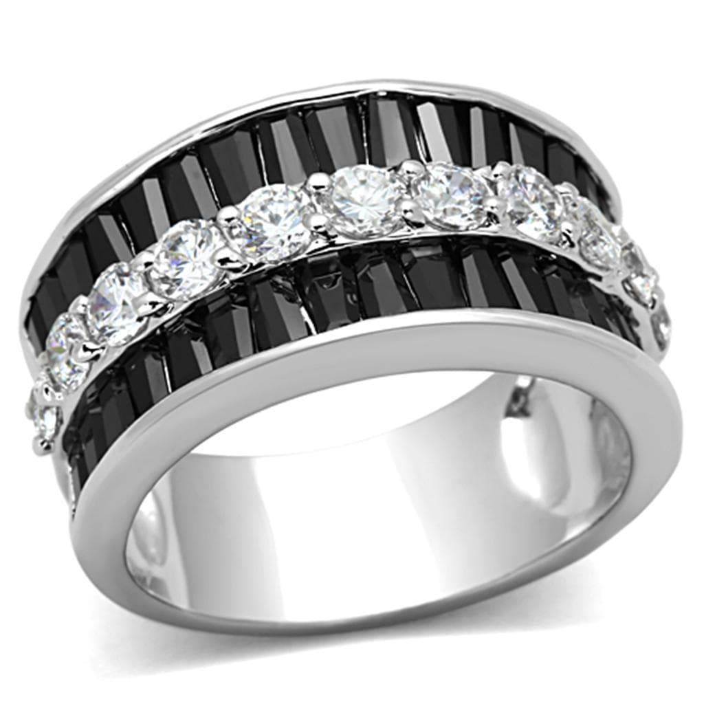 Brass Black CZ Baguette Channel Wide Band Ring