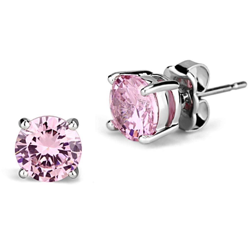 Brass Pink CZ Round Stud Earrings | The Stainless Jewelry