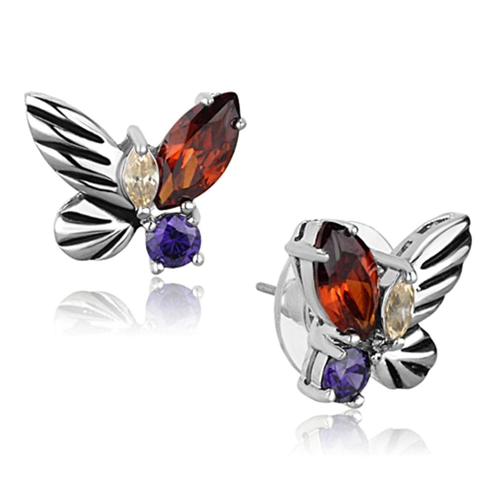 Brass Multicolor CZ Butterfly Marquise Stud Earrings