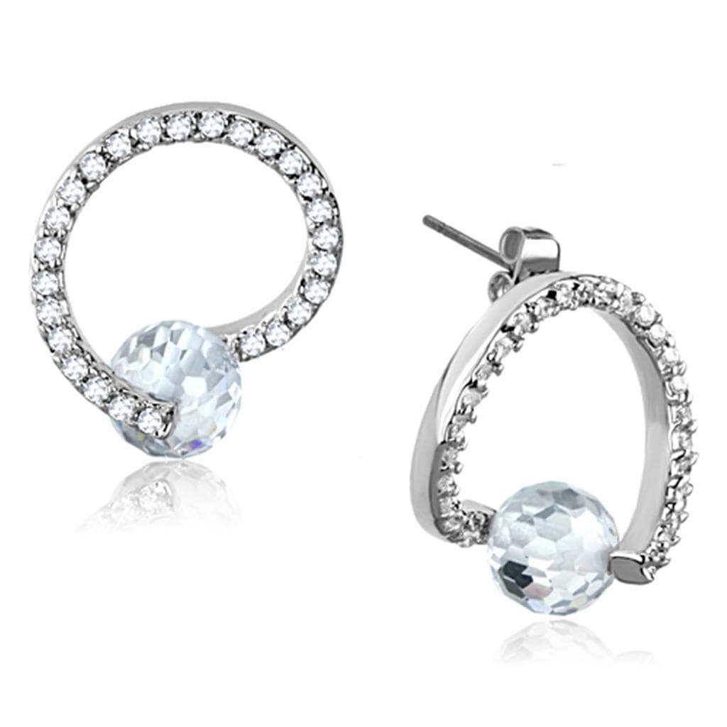 Brass CZ Pave Circle Solitaire Drop Earrings