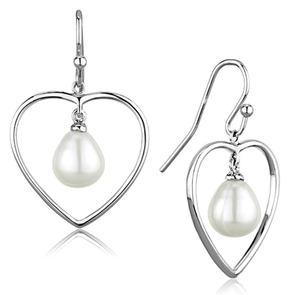 Brass Pearl Teardrop Open Heart Dangle Earrings