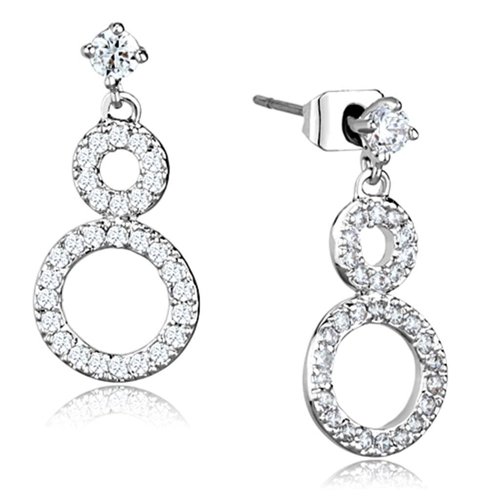 Brass CZ Pave Double Circle Drop Earrings 3W639