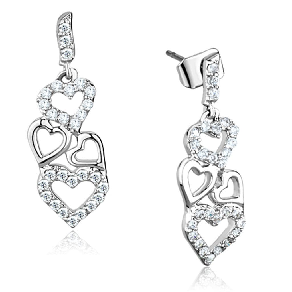 Brass CZ Pave Triple Heart Cascade Drop Earrings