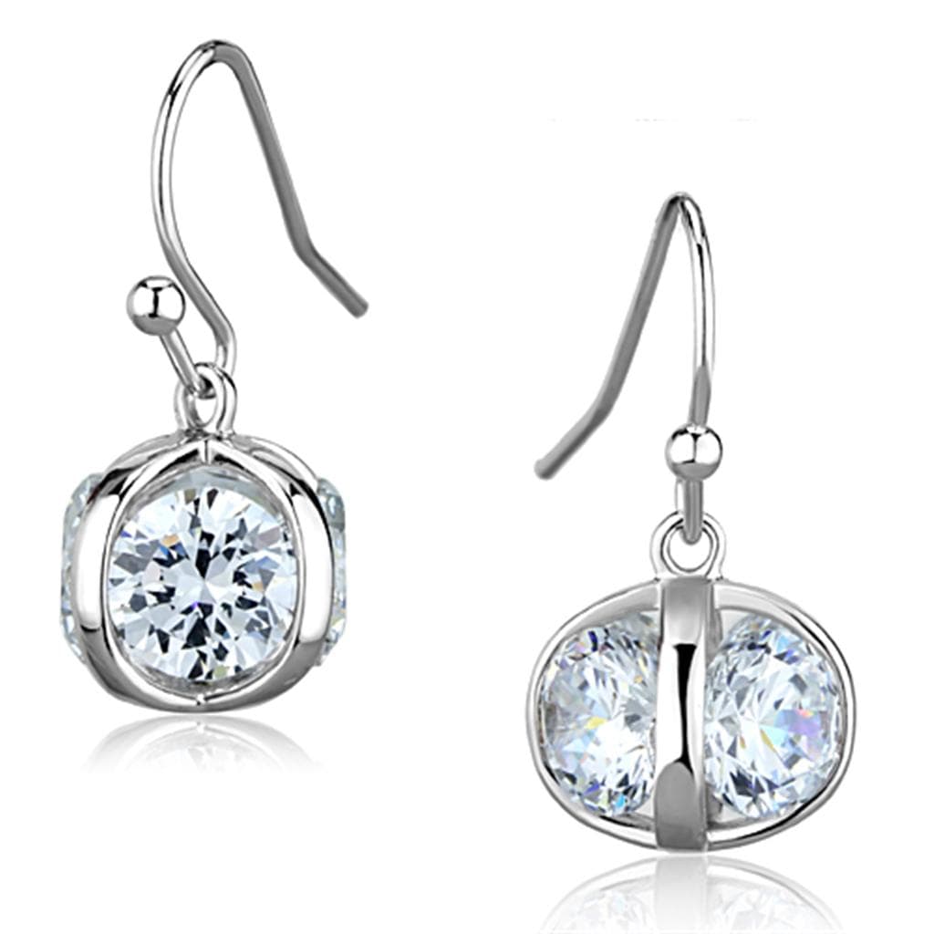 Brass CZ Round Bezel Cushion Frame Dangle Earrings