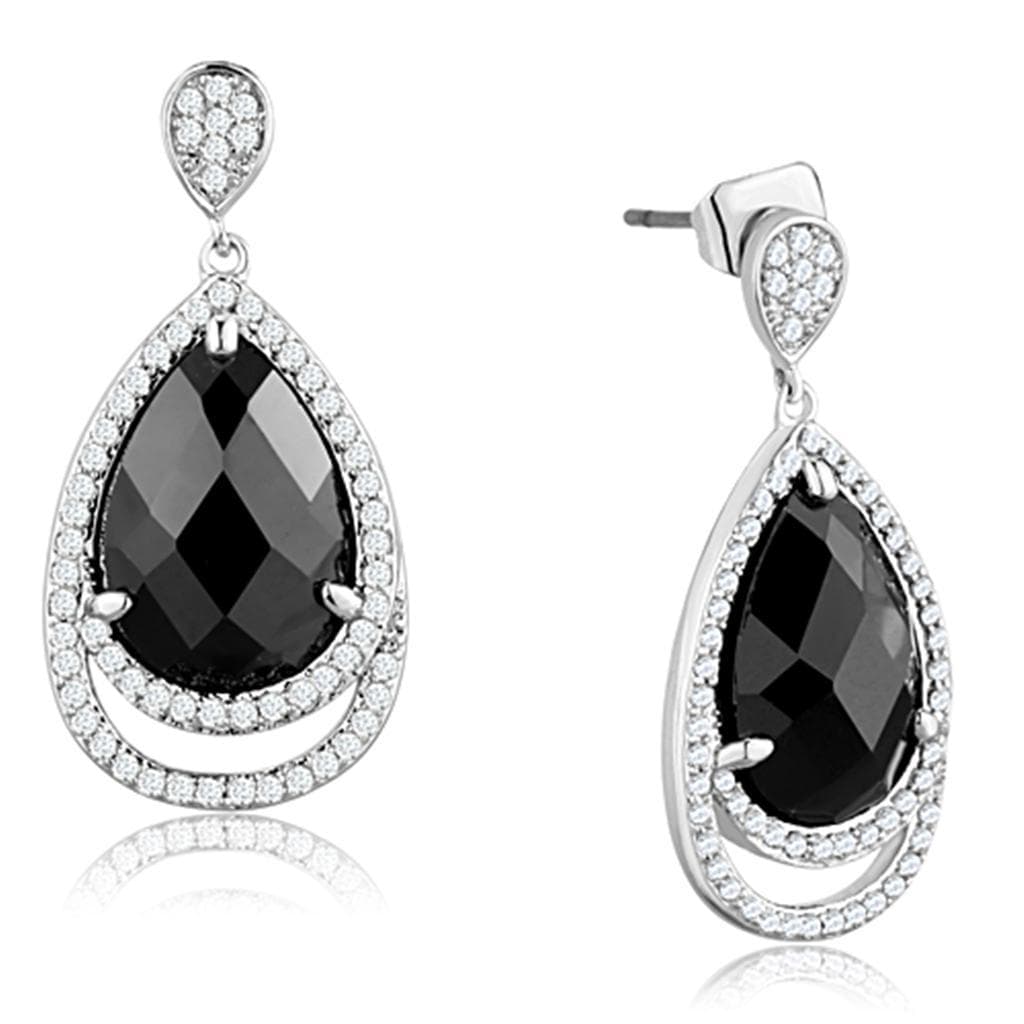 Brass Black CZ Pear Halo Teardrop Drop Earrings