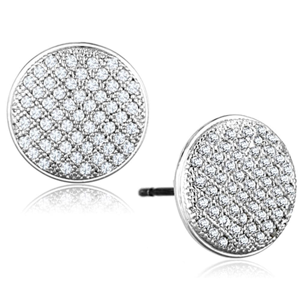Brass CZ Pave Circle Disc Stud Earrings | The Stainless Jewelry