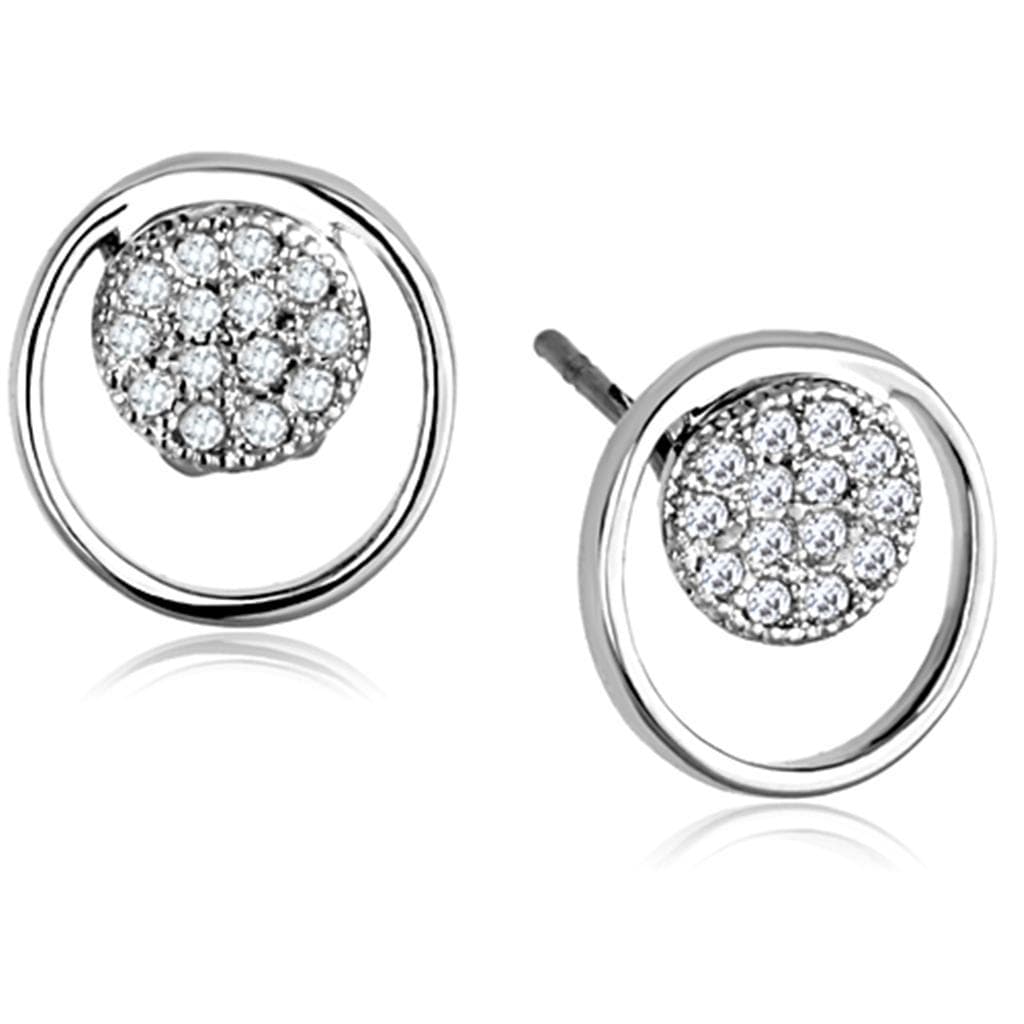 Brass CZ Pave Disc Polished Hoop Drop Earrings