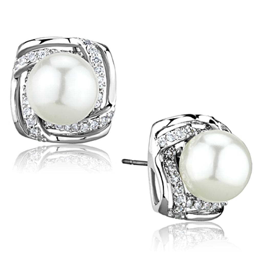 Brass Pearl CZ Square Halo Stud Earrings | The Stainless Jewelry