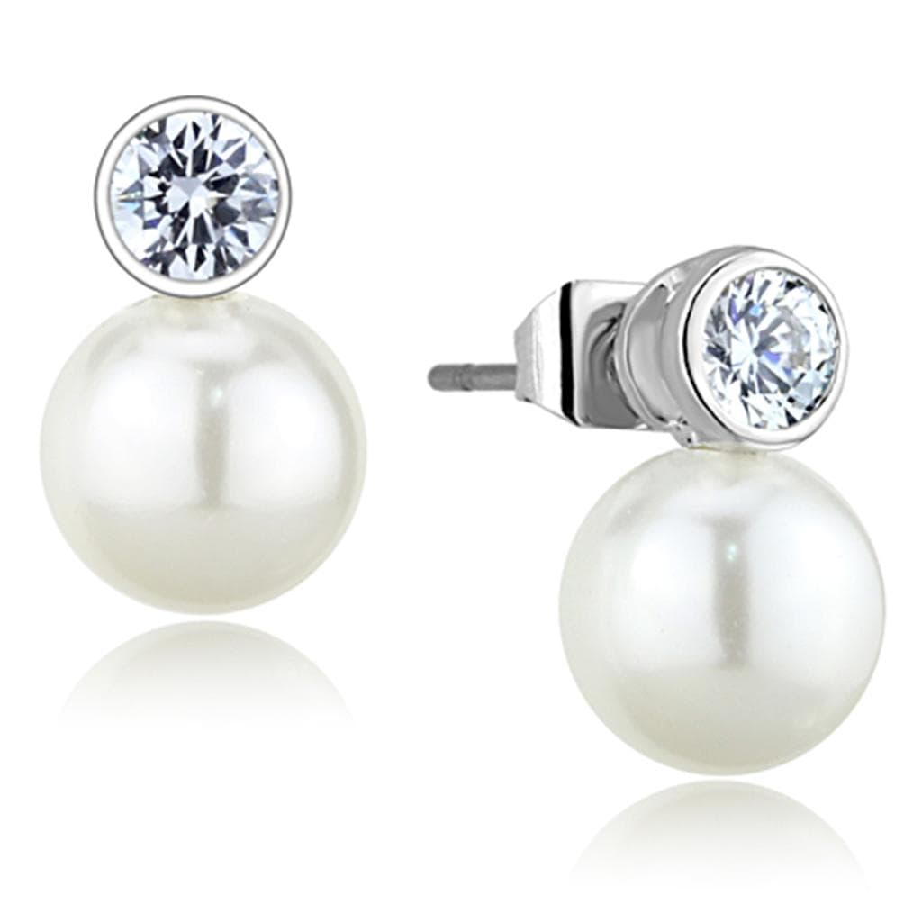 Brass CZ Bezel Pearl Drop Stud Earrings | The Stainless Jewelry