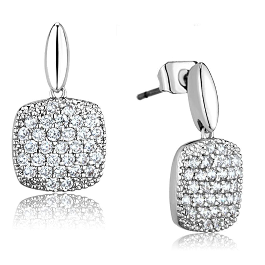 Brass CZ Pave Cushion Square Drop Stud Ring