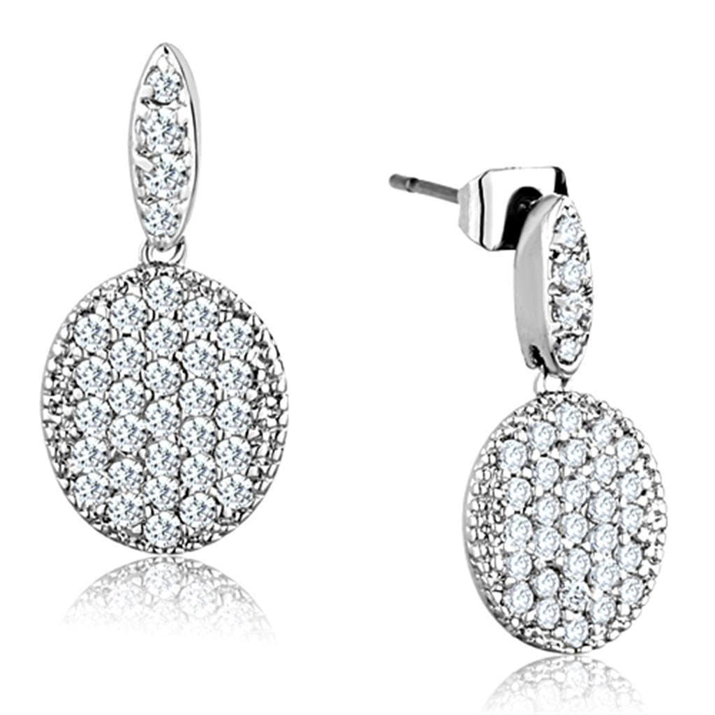 Brass CZ Pave Circle Disc Marquise Drop Earrings