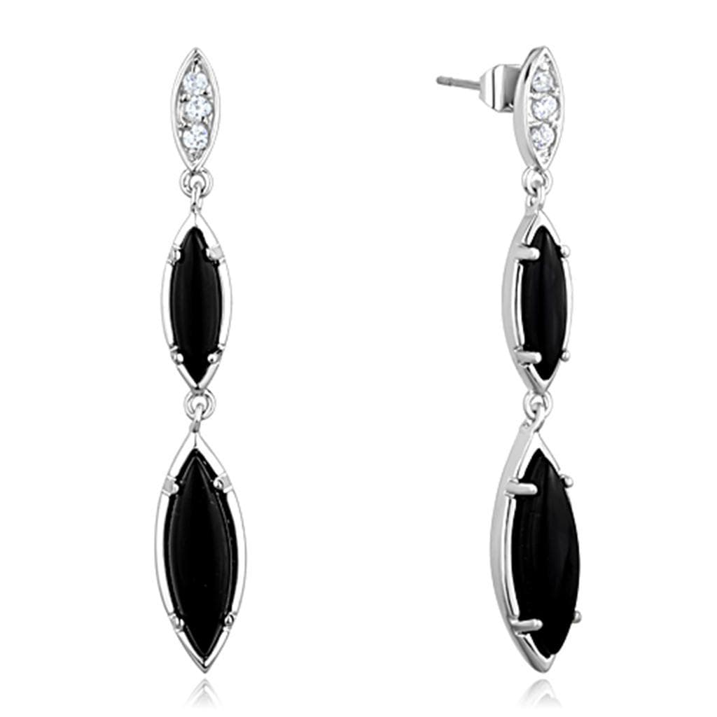 Brass Black Onyx Marquise CZ Triple Drop Earrings